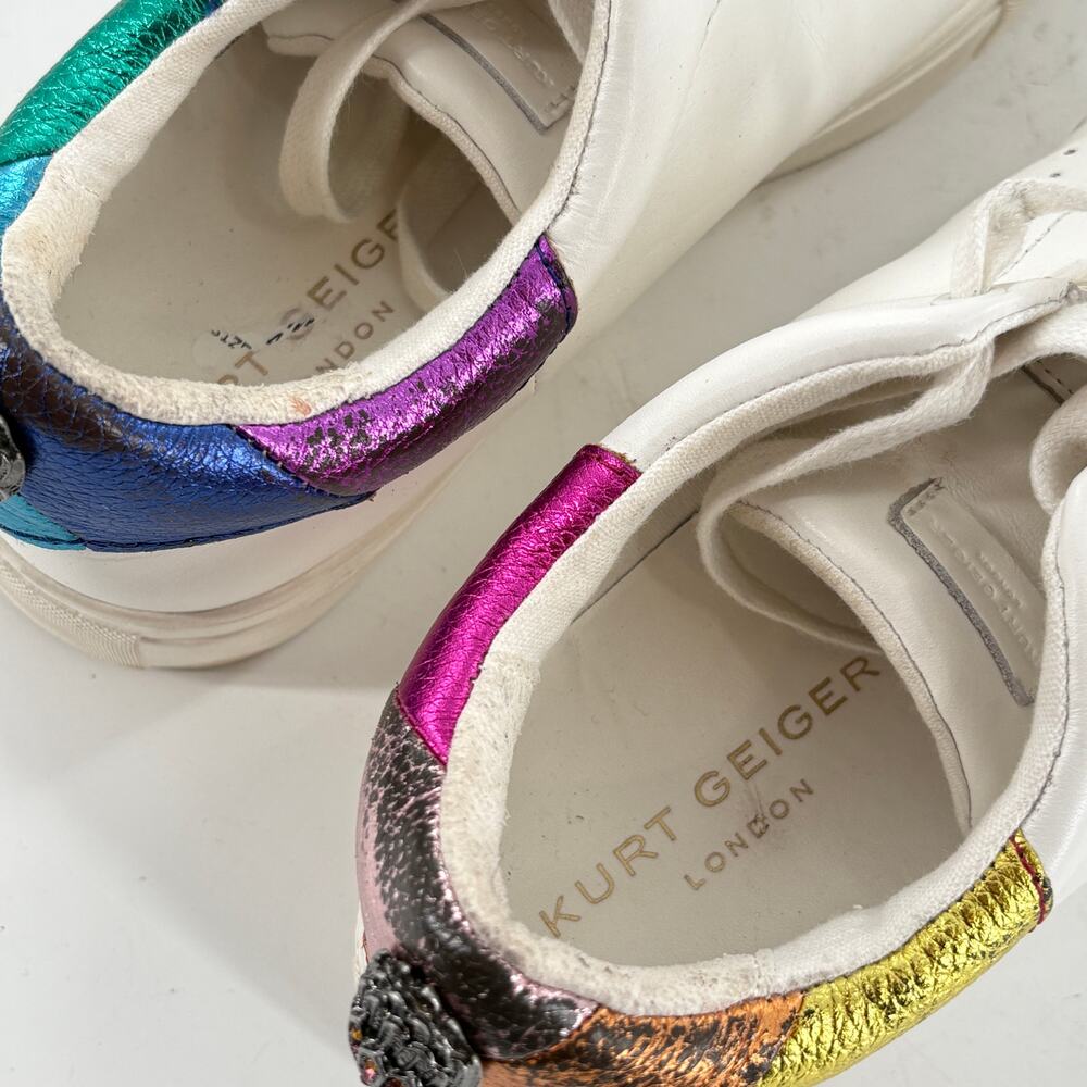 Kurt Geiger Laney Eagle Sneakers 10 40 Leather Rainbow Jewel Lace Up - Picture 2 of 8